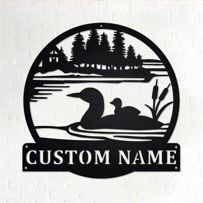 Personalized Metal Monogram Sign, Loon Duck Metal Wall Art, Loon Duck Name Sign, Loon Duck Home Decor