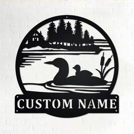 Personalized Metal Monogram Sign, Loon Duck Metal Wall Art, Loon Duck Name Sign, Loon Duck Home Decor