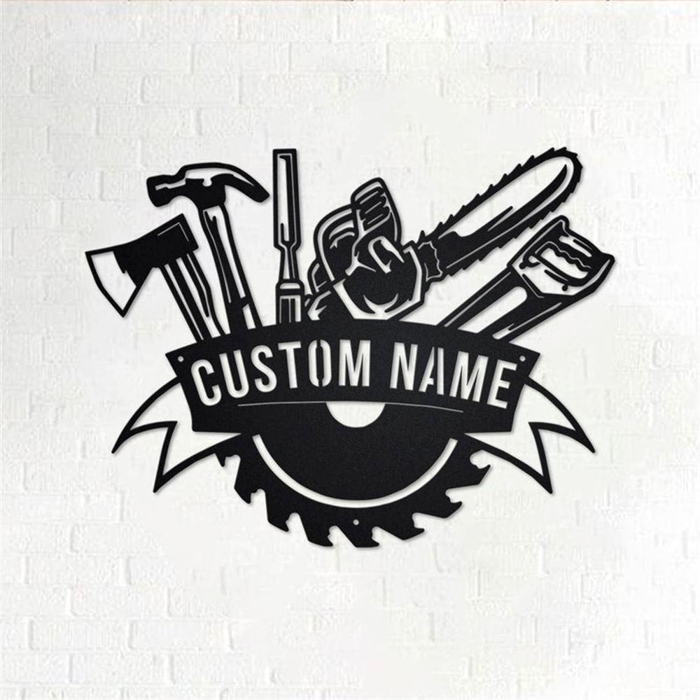 Personalized Metal Monogram Sign, Lumberjack Wood Cutter Tools Metal Wall Art, Logger Name Sign, Lumberjack Metal Home Decor