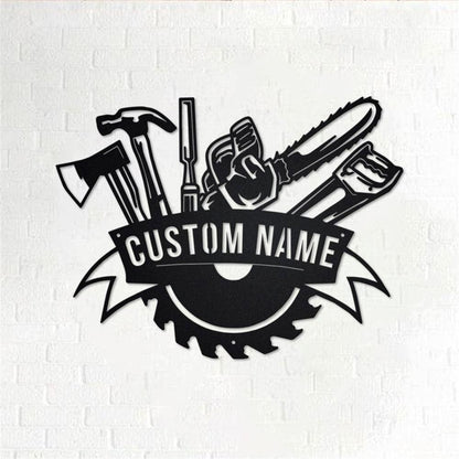 Personalized Metal Monogram Sign, Lumberjack Wood Cutter Tools Metal Wall Art, Logger Name Sign, Lumberjack Metal Home Decor