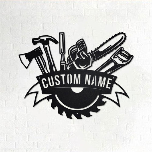 Personalized Metal Monogram Sign, Lumberjack Wood Cutter Tools Metal Wall Art, Logger Name Sign, Lumberjack Metal Home Decor