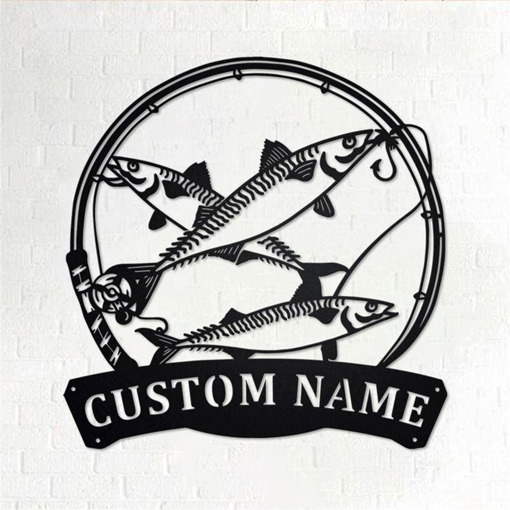 Personalized Metal Monogram Sign, Mackerel Fishing Metal Wall Art, Mackerel Fish Name Sign, Mackerel Fish Metal Home Decor