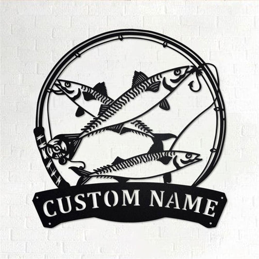 Personalized Metal Monogram Sign, Mackerel Fishing Metal Wall Art, Mackerel Fish Name Sign, Mackerel Fish Metal Home Decor