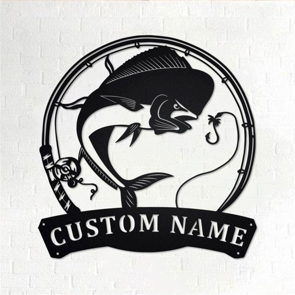 Personalized Metal Monogram Sign, Mahi-Mahi Fish Metal Sign, Fishing Metal Wall Art, Fishing Metal Wall Decor, Fishing Lover Custom