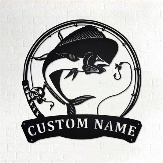 Personalized Metal Monogram Sign, Mahi-Mahi Fish Metal Sign, Fishing Metal Wall Art, Fishing Metal Wall Decor, Fishing Lover Custom