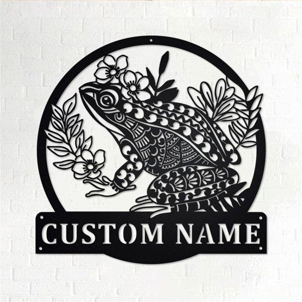 Personalized Metal Monogram Sign, Mandala Frog Metal Wall Art, Frog Name Sign, Frog Metal Home Decor