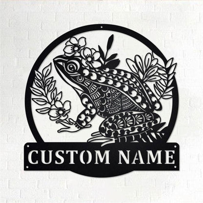 Personalized Metal Monogram Sign, Mandala Frog Metal Wall Art, Frog Name Sign, Frog Metal Home Decor
