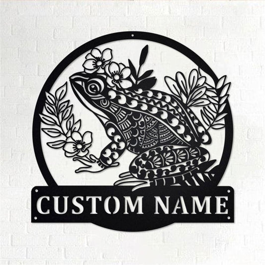 Personalized Metal Monogram Sign, Mandala Frog Metal Wall Art, Frog Name Sign, Frog Metal Home Decor