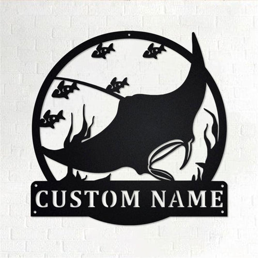 Personalized Metal Monogram Sign, Manta Rays Metal Wall Art, Manta Rays Name Sign, Manta Rays Metal Home Decor