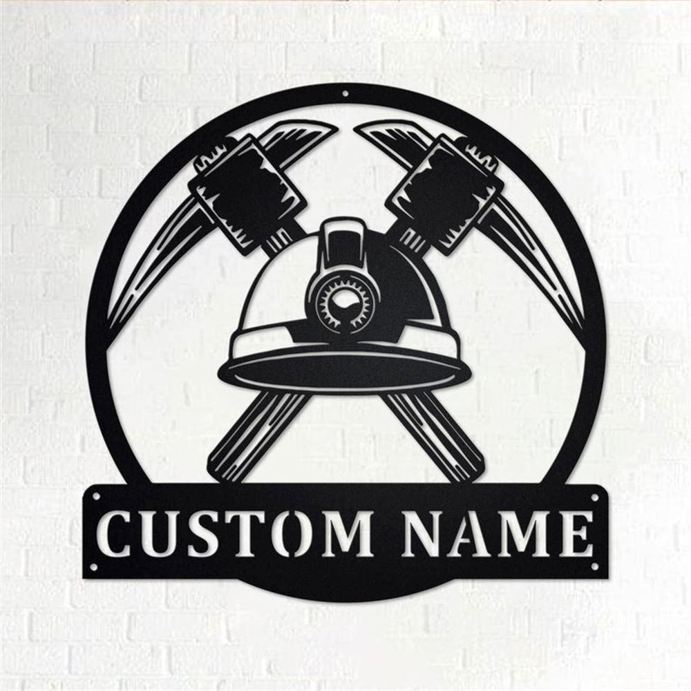Personalized Metal Monogram Sign, Miner Worker Tools Metal Wall Art, Miner Name Sign, Mining Metal Home Decor