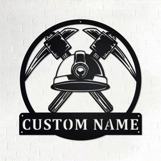 Personalized Metal Monogram Sign, Miner Worker Tools Metal Wall Art, Miner Name Sign, Mining Metal Home Decor