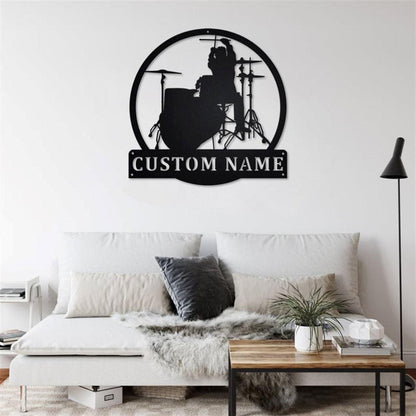 Personalized Metal Monogram Sign, Monogram Drummer Male Metal Sign, Art Drummer Male Metal Sign, Drummer Gifts for Men Drummer