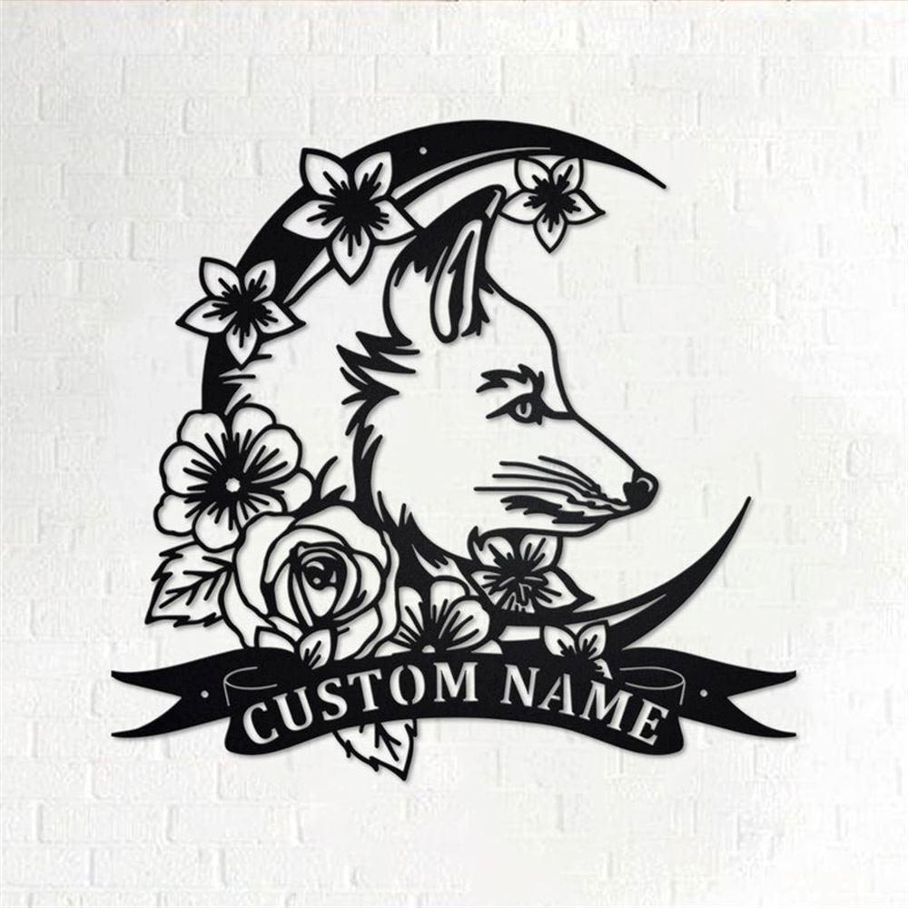 Personalized Metal Monogram Sign, Moon Fox Metal Wall Art, Fox Name Sign, Fox Metal Home Decor