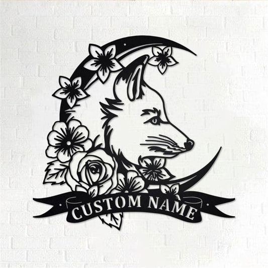 Personalized Metal Monogram Sign, Moon Fox Metal Wall Art, Fox Name Sign, Fox Metal Home Decor