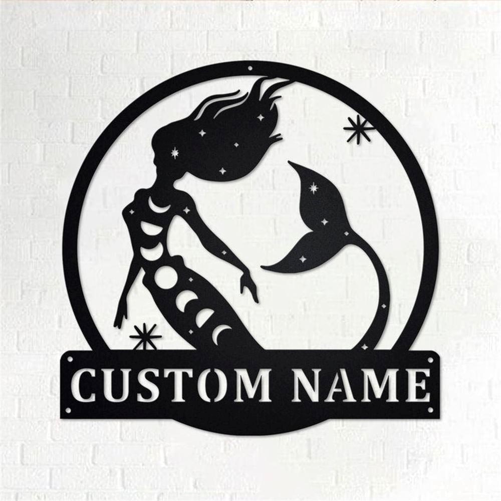 Personalized Metal Monogram Sign, Moon Mermaid Metal Wall Art, Moon Mermaid Name Sign, Moon Mermaid Home Decor