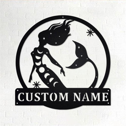 Personalized Metal Monogram Sign, Moon Mermaid Metal Wall Art, Moon Mermaid Name Sign, Moon Mermaid Home Decor