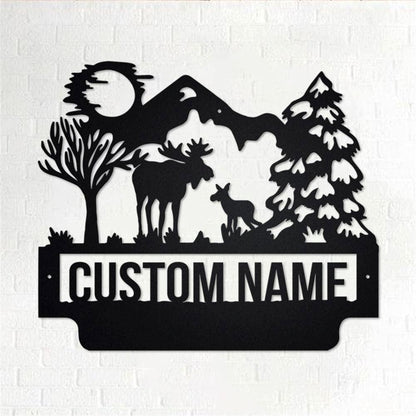 Personalized Metal Monogram Sign, Moose Family Metal Wall Art, Moose Family Name Sign, Moose Family Metal Home Decor