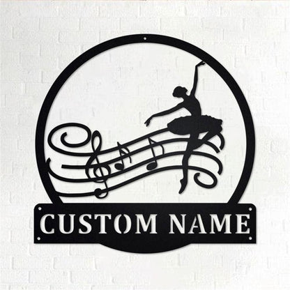 Personalized Metal Monogram Sign, Music Notes Ballet Metal Wall Art, Ballet Dancer Name Sign, Ballet Dance Metal Home Decor