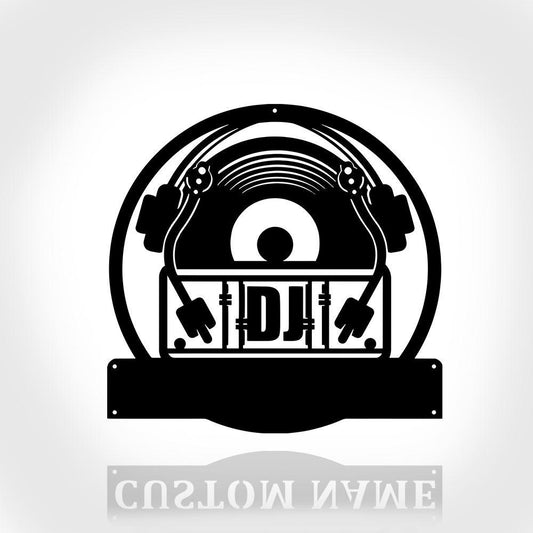 Personalized Metal Monogram Sign, Music Turntable Record Metal Wall Art, Marimba Disc Jockey Name Sign, DJ Home Decor