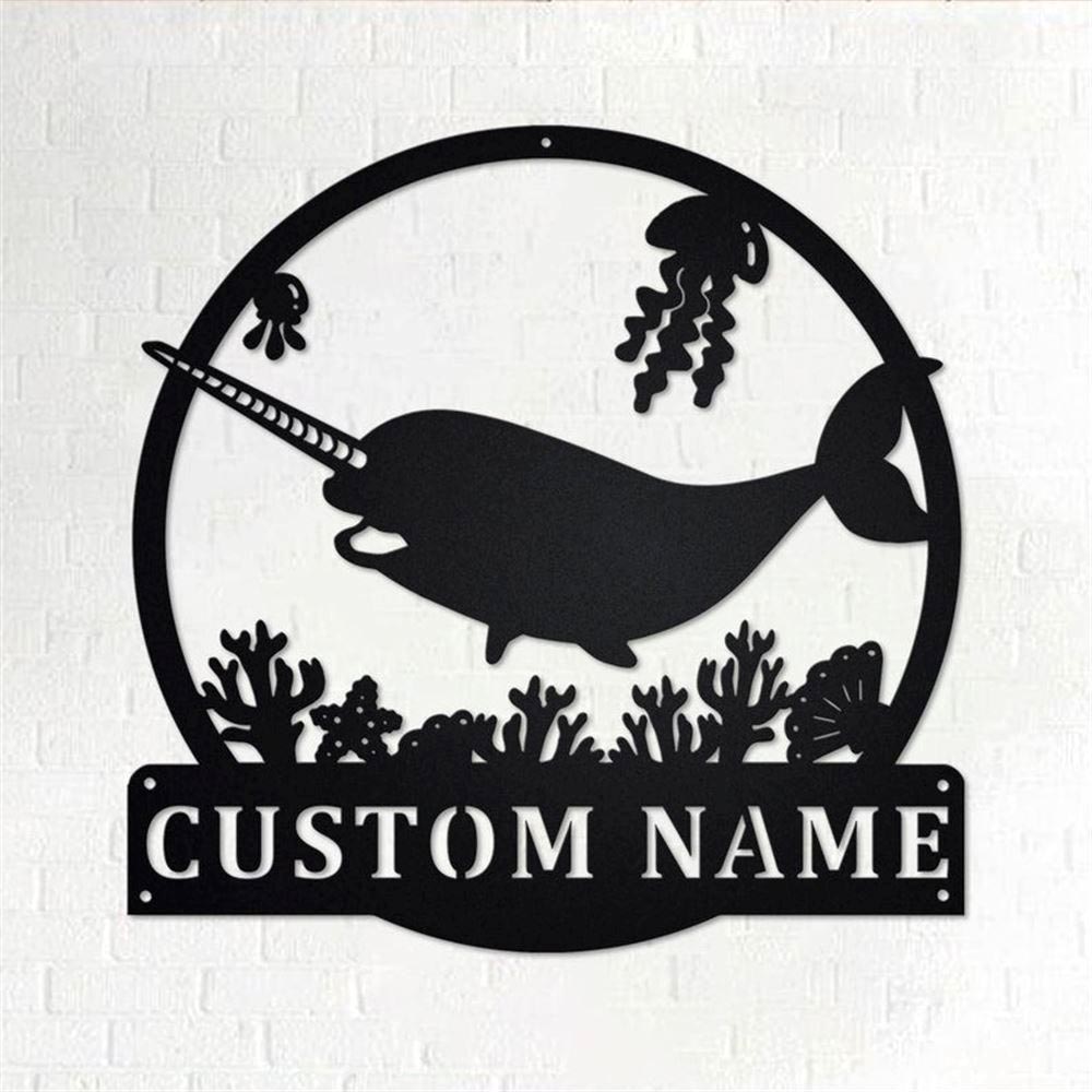 Personalized Metal Monogram Sign, Narwhal Metal Wall Art, Narwhal Name Sign, Narwhal Metal Home Decor