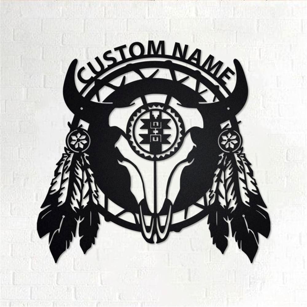 Personalized Metal Monogram Sign, Native American Cow Skull Metal Wall Art, Cow Skull Name Sign, Cow Skull Home Decor
