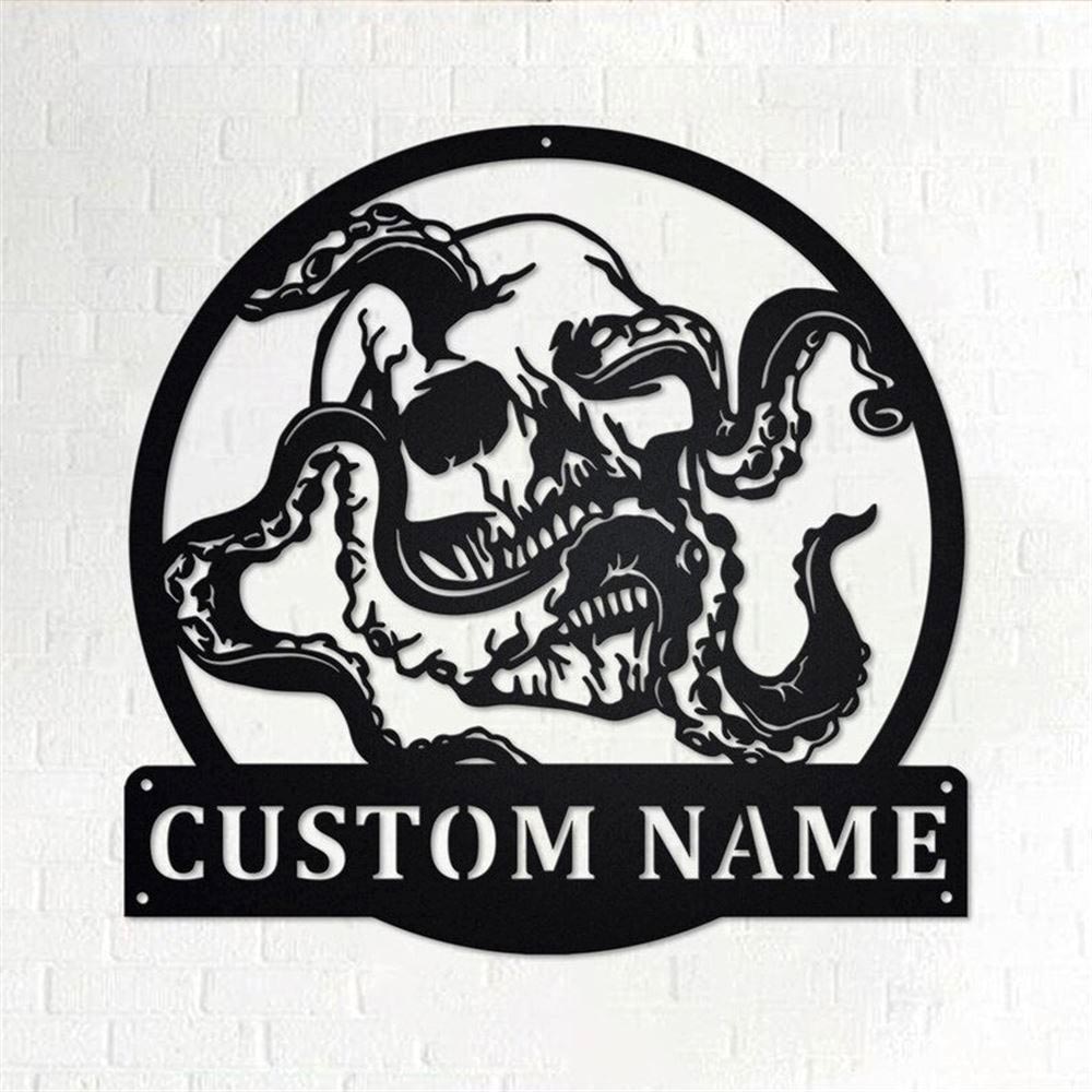 Personalized Metal Monogram Sign, Octopus Skull Metal Wall Art, Octopus Name Sign, Octopus Metal Home Decor