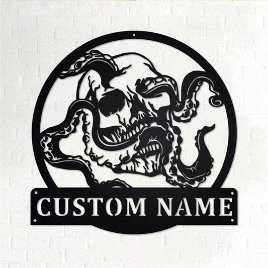 Personalized Metal Monogram Sign, Octopus Skull Metal Wall Art, Octopus Name Sign, Octopus Metal Home Decor