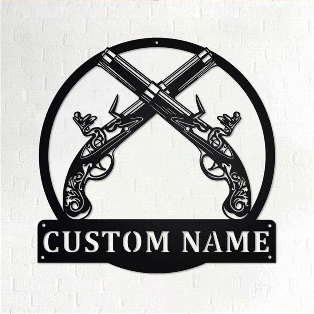 Personalized Metal Monogram Sign, Old Flintlock Pistol Metal Wall Art, Old Flintlock Pistol Name Sign, Old Flintlock Home Decor