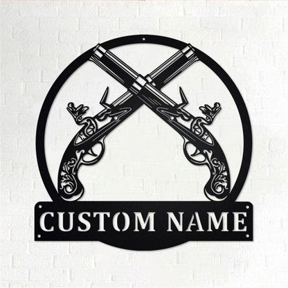 Personalized Metal Monogram Sign, Old Flintlock Pistol Metal Wall Art, Old Flintlock Pistol Name Sign, Old Flintlock Home Decor