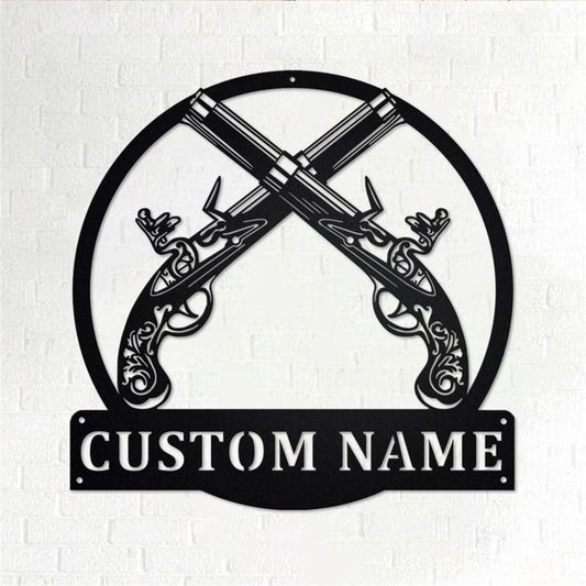 Personalized Metal Monogram Sign, Old Flintlock Pistol Metal Wall Art, Old Flintlock Pistol Name Sign, Old Flintlock Home Decor