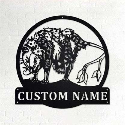 Personalized Metal Monogram Sign, Opossum Metal Wall Art, Opossum Name Sign, Opossum Metal Home Decor