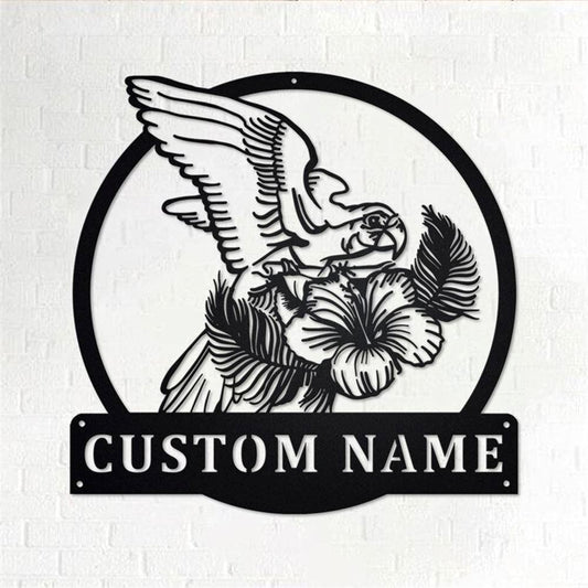 Personalized Metal Monogram Sign, Parrot With Tropical Metal Sign, Parrot Metal Wall Art, Parrot Metal Wall Decor, Parrot Lover Gift