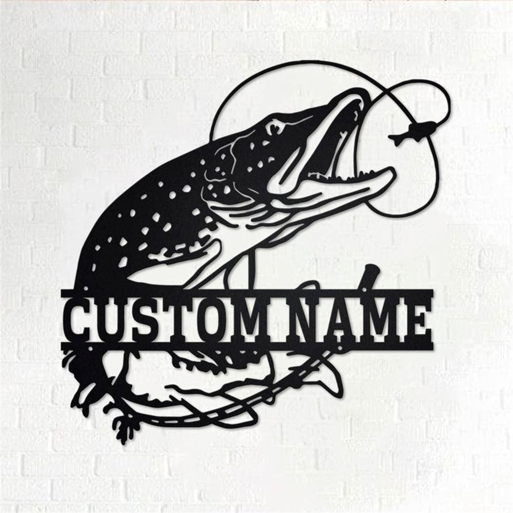 Personalized Metal Monogram Sign, Pike Fish Metal Wall Art, Pike Fish Name Sign, Pike Fish Home Decor