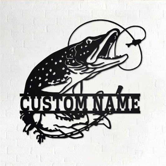 Personalized Metal Monogram Sign, Pike Fish Metal Wall Art, Pike Fish Name Sign, Pike Fish Home Decor
