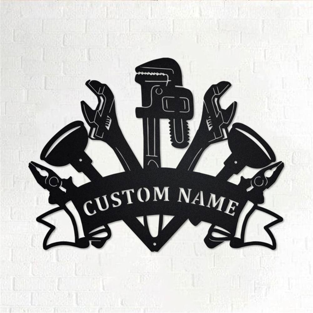 Personalized Metal Monogram Sign, Plumber Tools Metal Wall Art, Plumber Name Sign, Plumbing Metal Home Decor