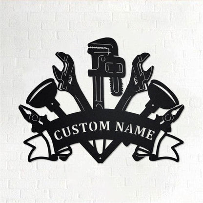 Personalized Metal Monogram Sign, Plumber Tools Metal Wall Art, Plumber Name Sign, Plumbing Metal Home Decor