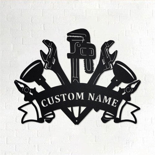 Personalized Metal Monogram Sign, Plumber Tools Metal Wall Art, Plumber Name Sign, Plumbing Metal Home Decor
