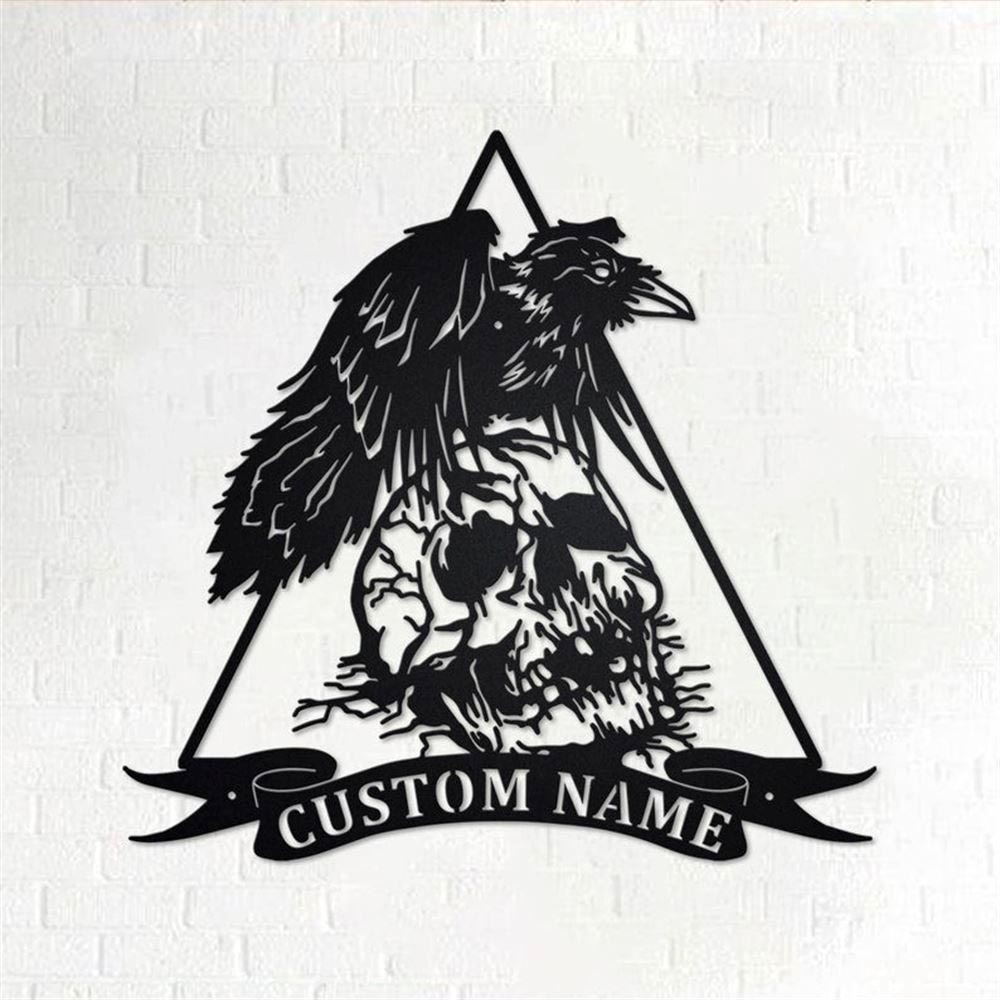 Personalized Metal Monogram Sign, Raven With Skull Metal Wall Art, Raven Name Sign, Raven Metal Home Decor