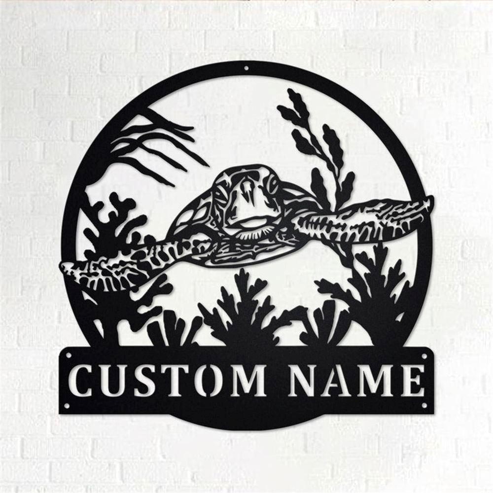 Personalized Metal Monogram Sign, Sea Turtle Monogram Wreath Front Door, Wreath Name Sign, Metal Wall Art