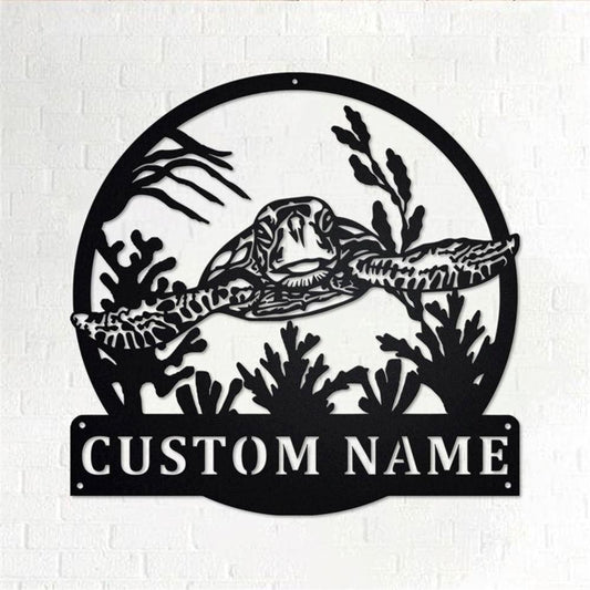 Personalized Metal Monogram Sign, Sea Turtle Monogram Wreath Front Door, Wreath Name Sign, Metal Wall Art