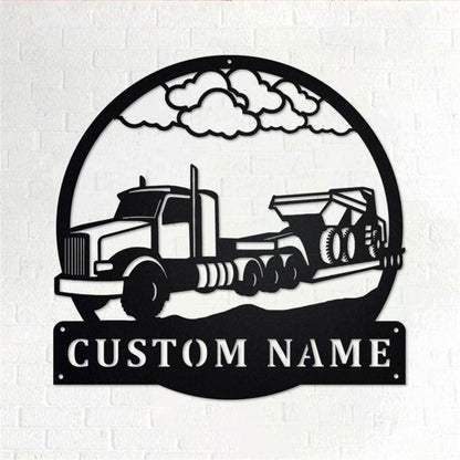 Personalized Metal Monogram Sign, Semi Loader Truck Metal Wall Art, Truck Driver Name Sign, Semi Loader Truck Home Decor
