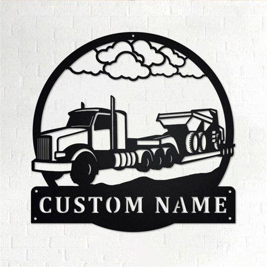 Personalized Metal Monogram Sign, Semi Loader Truck Metal Wall Art, Truck Driver Name Sign, Semi Loader Truck Home Decor