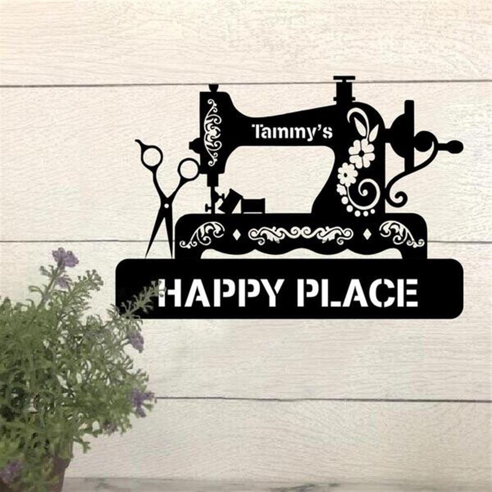 Personalized Metal Monogram Sign, Sewing Lovers She Works With Her Hands In Delight Metal Wall Art, Cut Metal Sign