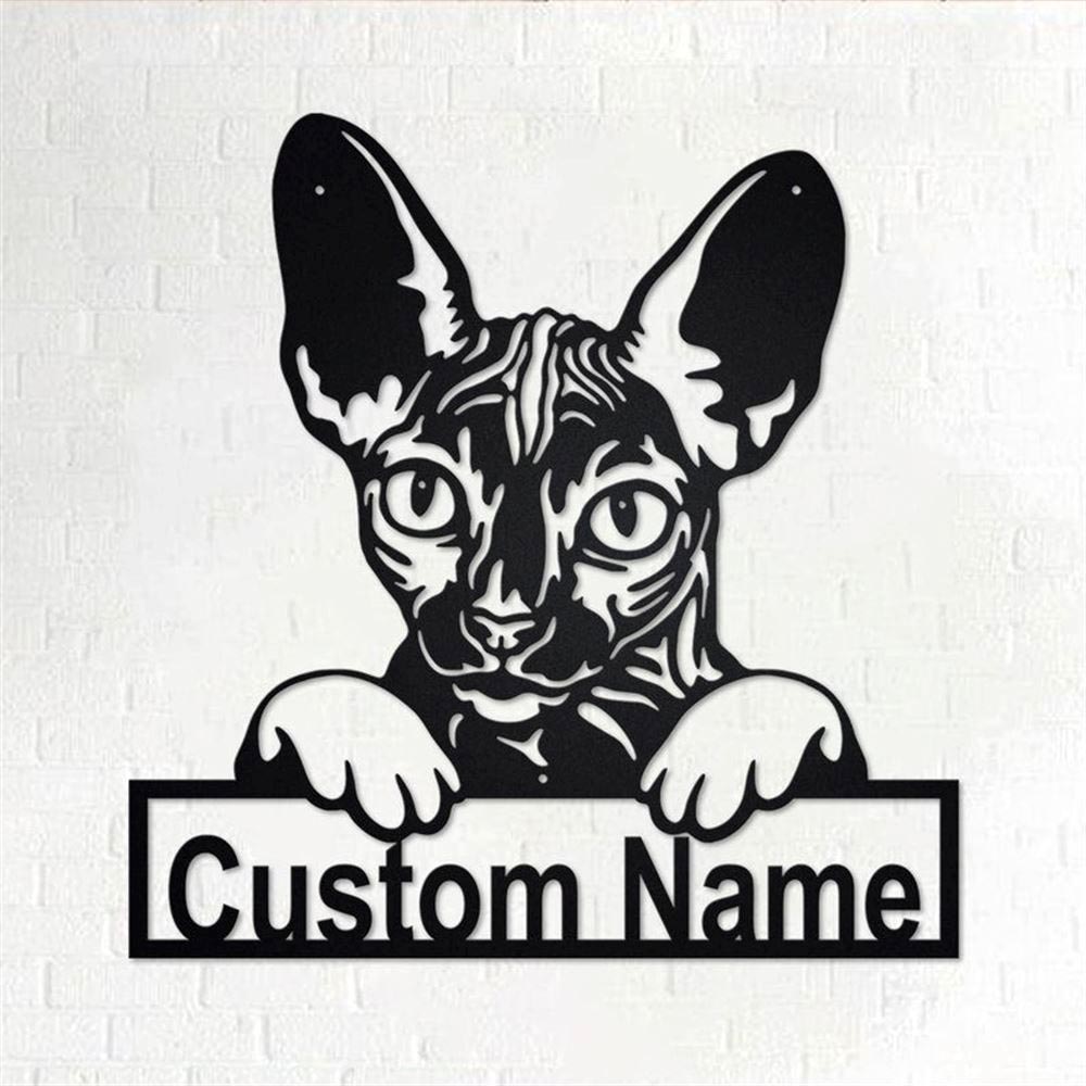 Personalized Metal Monogram Sign, Sphynx Cat Metal Wall Art, Sphynx Cat Name Sign, Sphynx Cat Metal Home Decor