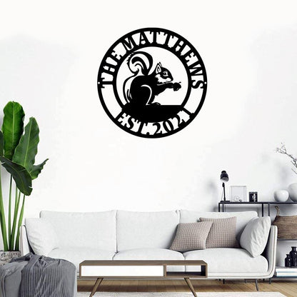 Personalized Metal Monogram Sign, Squirrel Metal Sign, Cabin Decor, Camping Sign, Campground Sign, Camper Squirrel Decor, Squirrel Sign