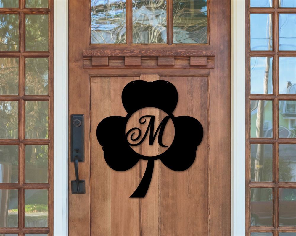 Personalized Metal Monogram Sign, St Patrick Day Decor, Black Clover St Patrick Day Metal Sign, St Patrick Day Wreath Garland Shamrock Decor