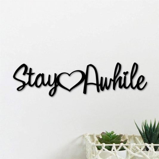 Personalized Metal Monogram Sign, Stay Awhile Sign Metal Wall Art, Living Room Signs, Entryway Decor, Guest Room Decor