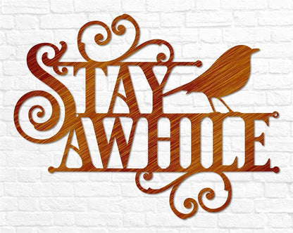 Personalized Metal Monogram Sign, Stay Awhile Sign, Stay Awhile Metal Sign, Metal Welcome Sign Outdoor, Welcome Sign, Front Door Outdoor Bird