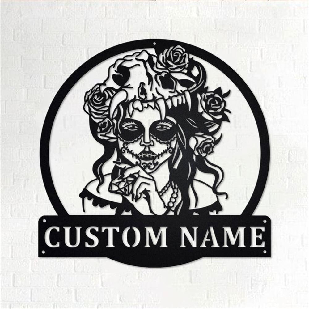 Personalized Metal Monogram Sign, Sugar Skull With Diamond Metal Wall Art, Sugar Skull Name Sign, Sugar Skull Home Decor