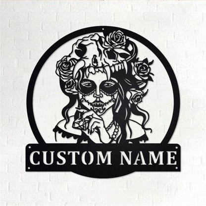 Personalized Metal Monogram Sign, Sugar Skull With Diamond Metal Wall Art, Sugar Skull Name Sign, Sugar Skull Home Decor